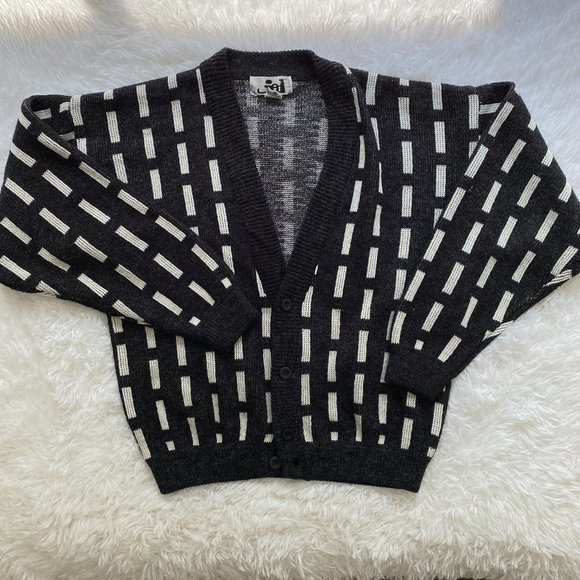 Vintage Sweaters - Vintage Jed Oversized Black White Block Cardigan Size Small